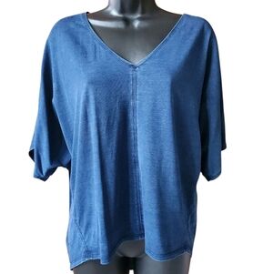 White House Black Market Blue Dolman Sleeve V-Neck Short Sleeve Top - M